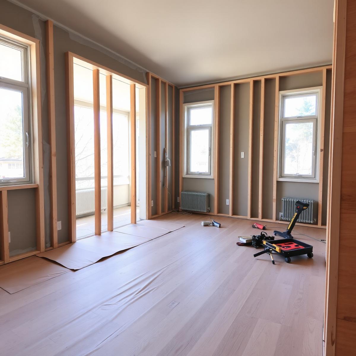 Chantier de rénovation résidentielle à Montréal