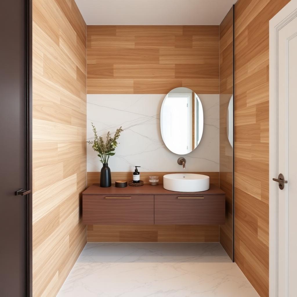Salle de bain bois et marbre